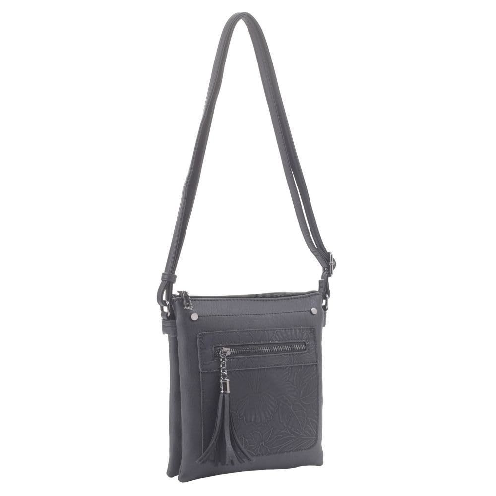 Black Sara Crossbody Purse - Pu Vegan Leather Trendy Shoulder Bag :]